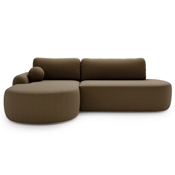 BRĄZOWY NAROŻNIK DO SALONU Z FUNKCJĄ SPANIA AGAT O W TKANINIE LAMBI - PRZÓD